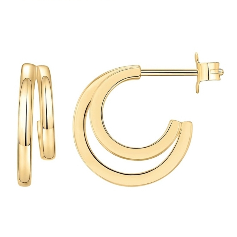 14K Gold Plated Huggie Triple Split Hoop Earrings